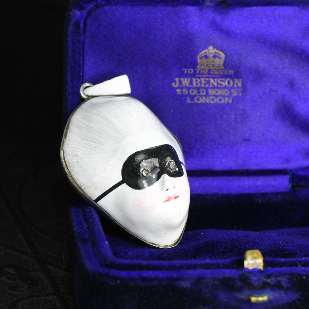Georgian Porcelain & Silver Masquerade Patch Box Pendant
