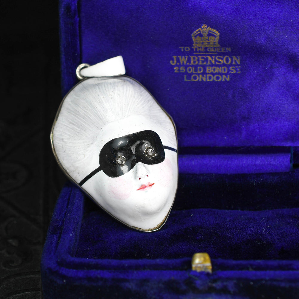 Georgian Porcelain & Silver Masquerade Patch Box Pendant