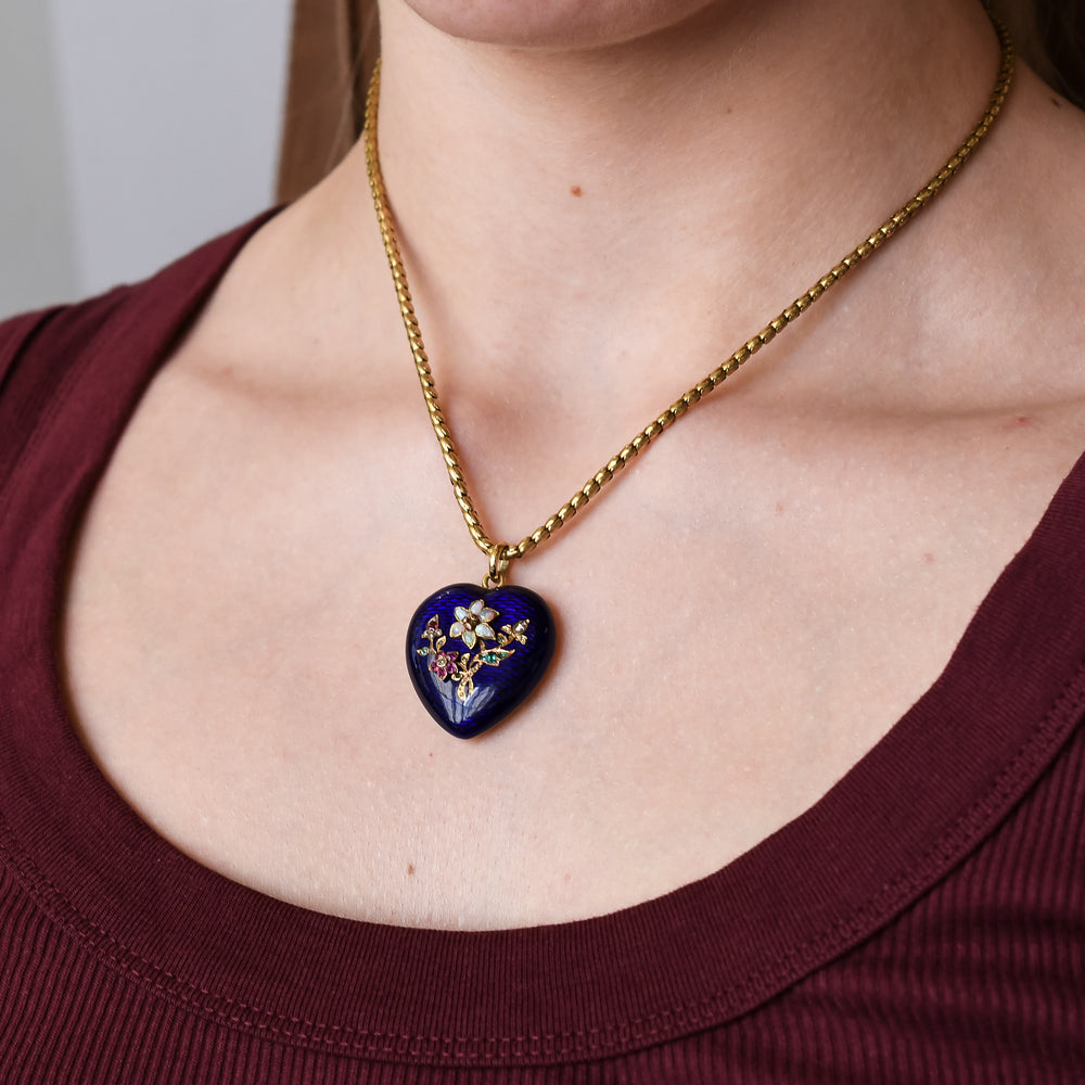 Victorian Acrostic Enamel Heart Pendant & Chain