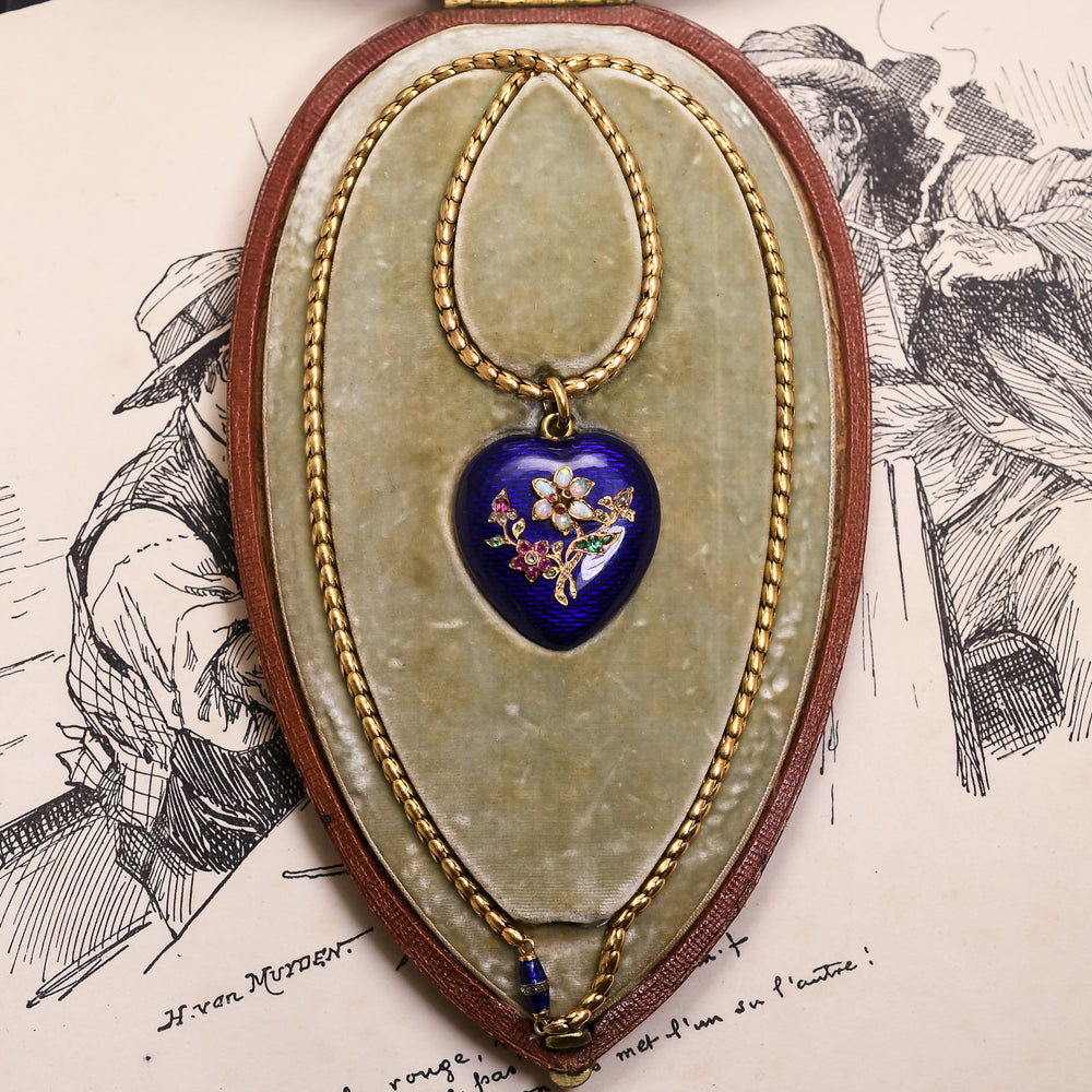 Victorian Acrostic Enamel Heart Pendant & Chain