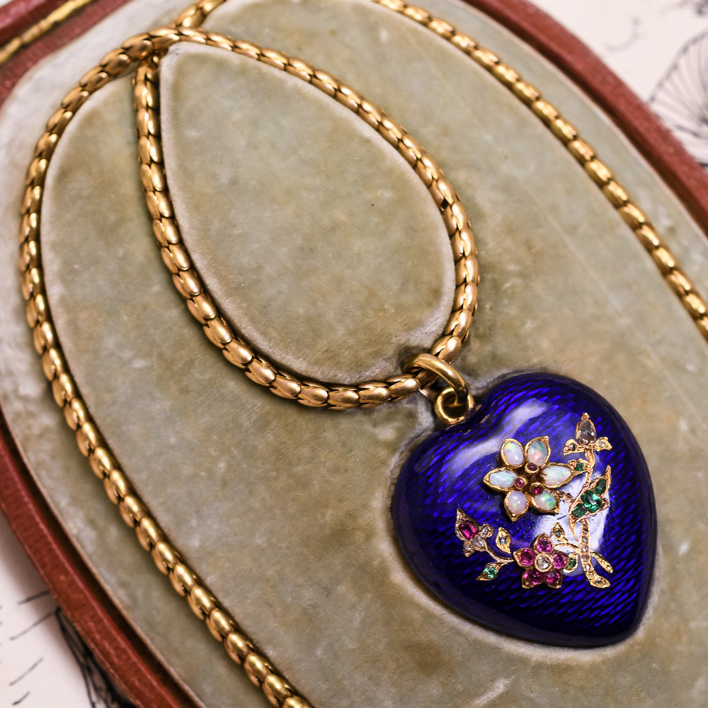 Victorian Acrostic Enamel Heart Pendant & Chain