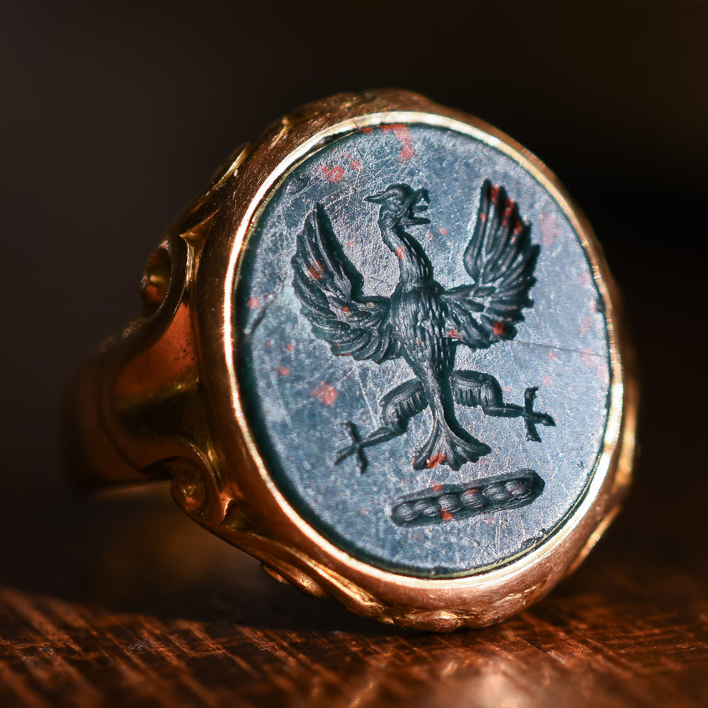 Victorian Bloodstone Eagle Intaglio Signet Ring