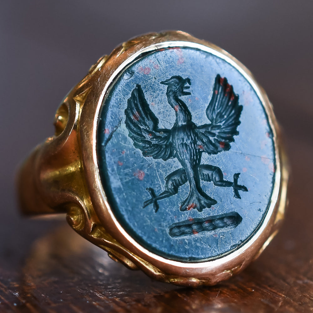 Victorian Bloodstone Eagle Intaglio Signet Ring