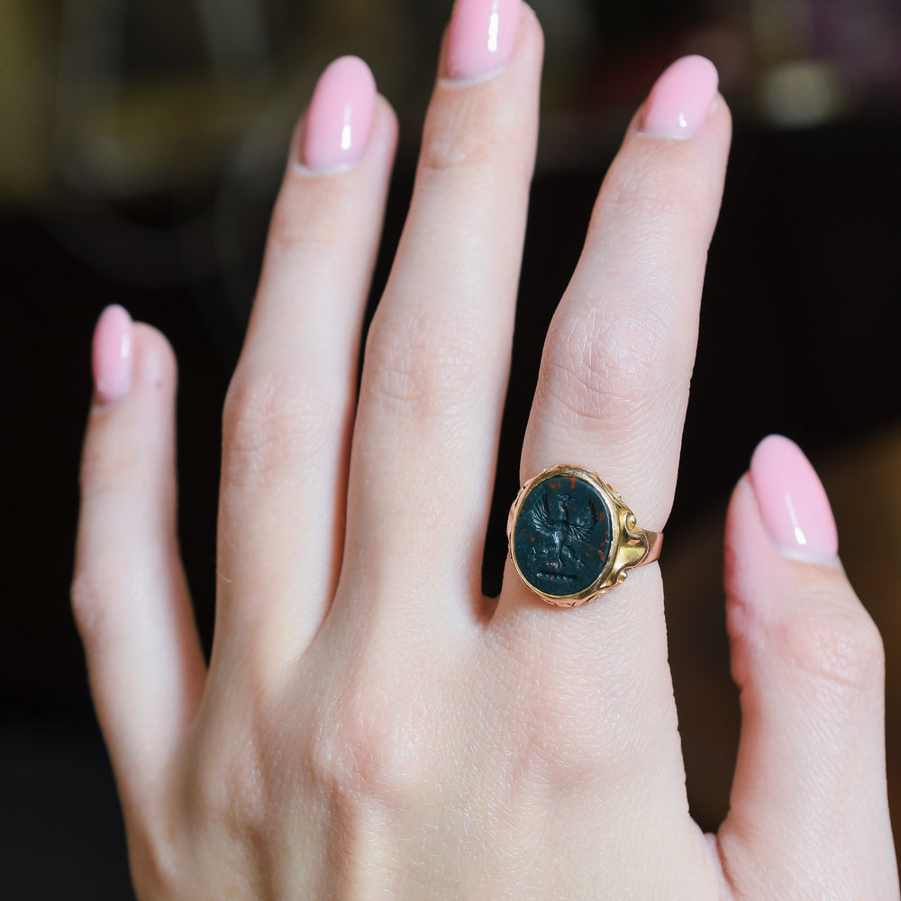Victorian Bloodstone Eagle Intaglio Signet Ring