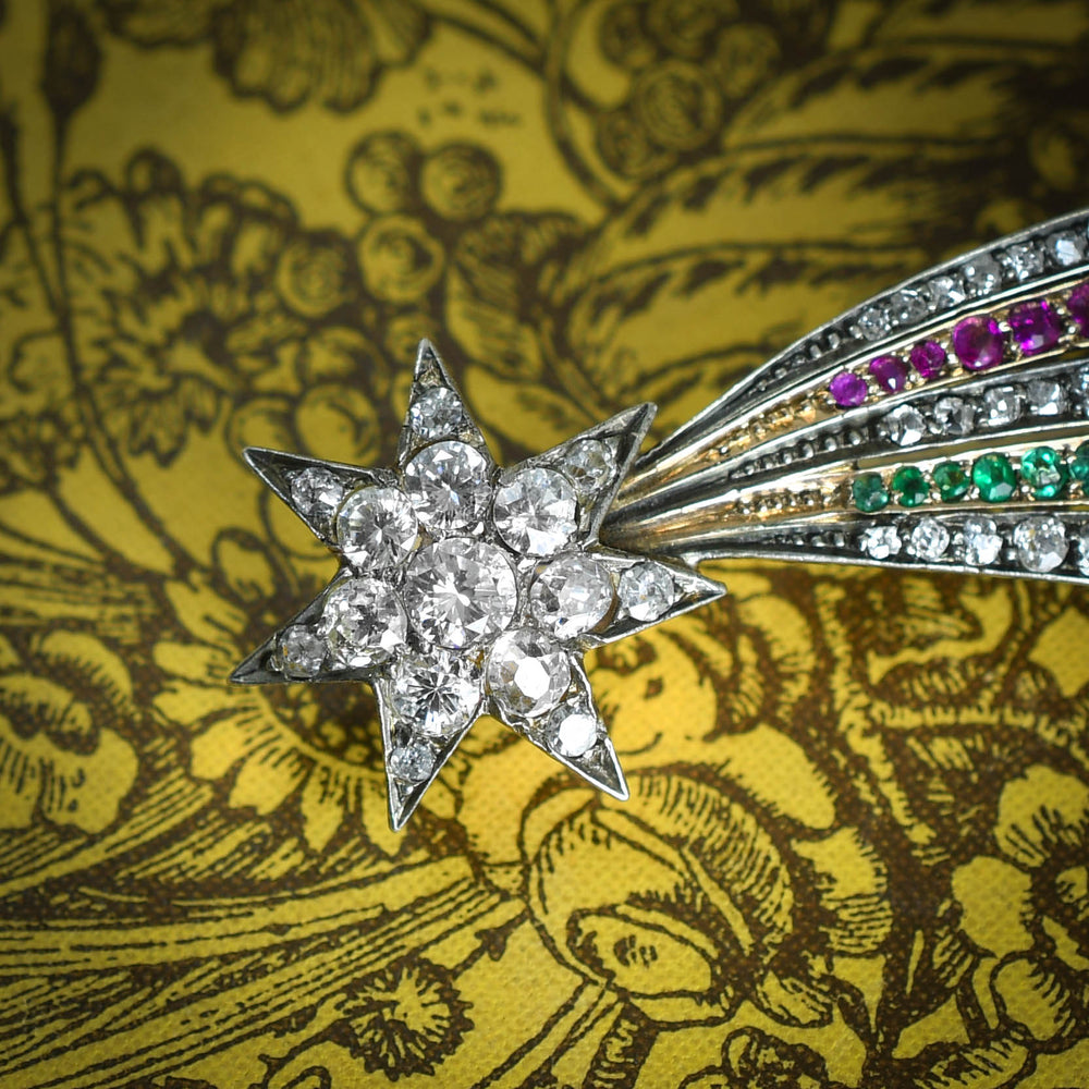 Victorian Diamond, Emerald & Ruby Shooting Star Brooch