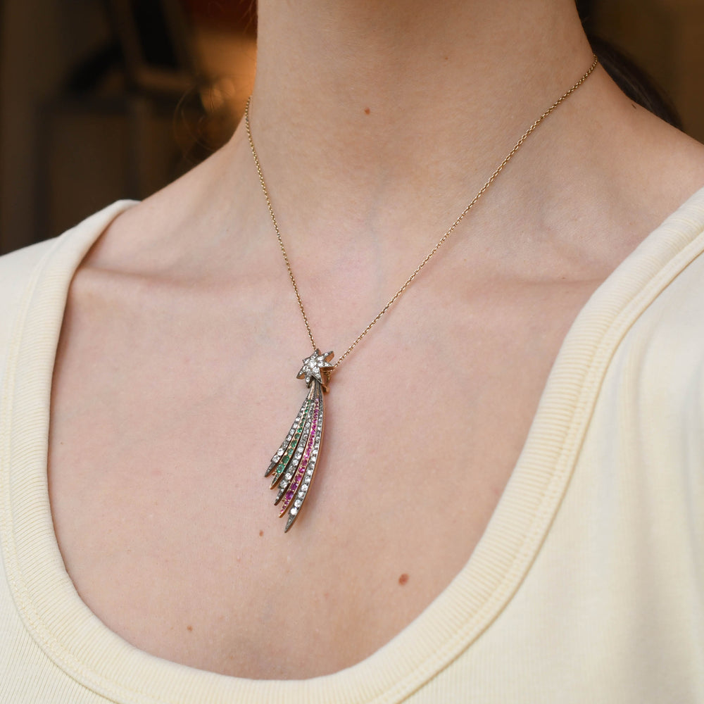 Victorian Diamond, Emerald & Ruby Shooting Star Brooch