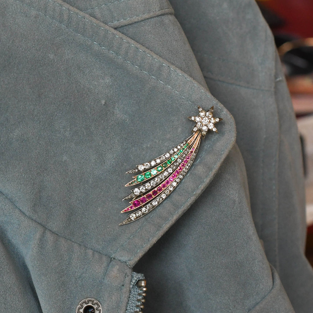 Victorian Diamond, Emerald & Ruby Shooting Star Brooch