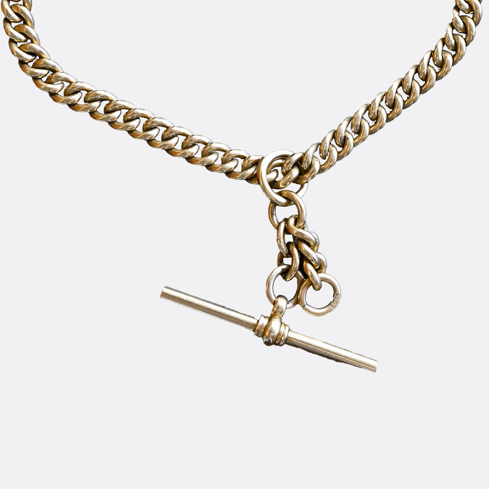 Victorian 18k Gold Double Albert Chain with T-Bar