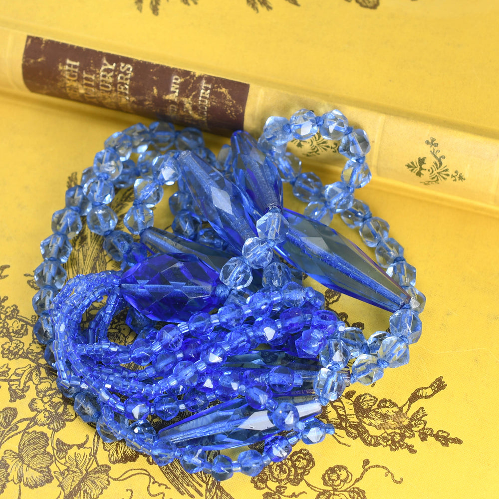 Art Deco Blue Glass Bead Sautoir Necklace