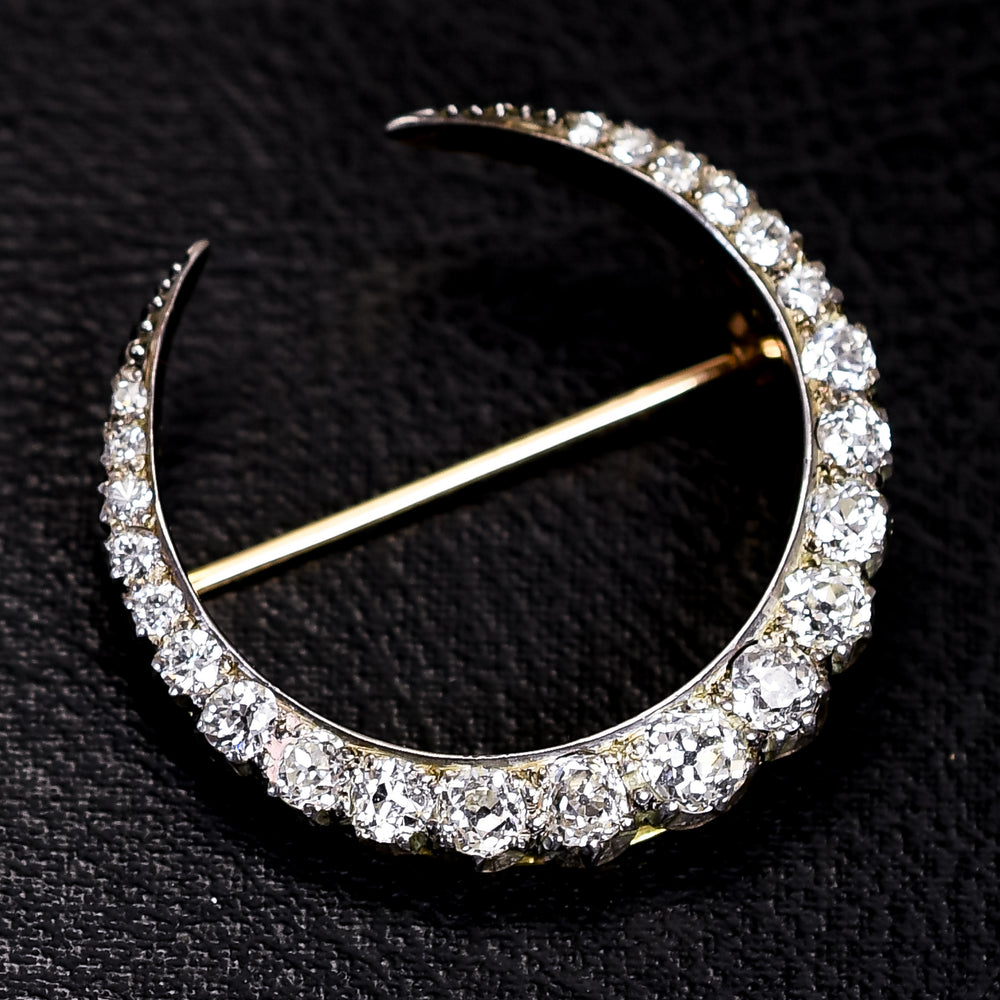 Victorian 3ct Diamond Crescent Moon Brooch