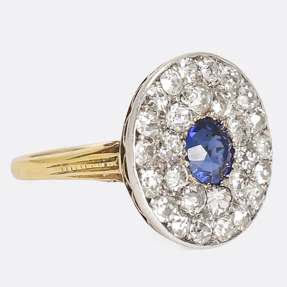 Art Deco Sapphire & Diamond Cluster Target Engagement Ring