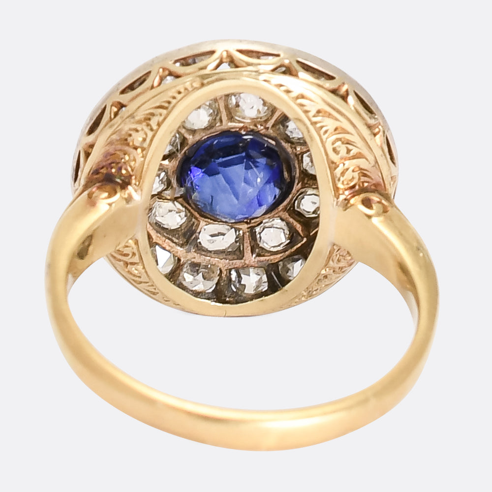 Art Deco Sapphire & Diamond Cluster Target Engagement Ring