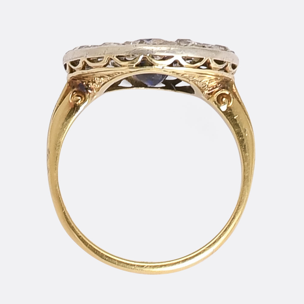 Art Deco Sapphire & Diamond Cluster Target Engagement Ring