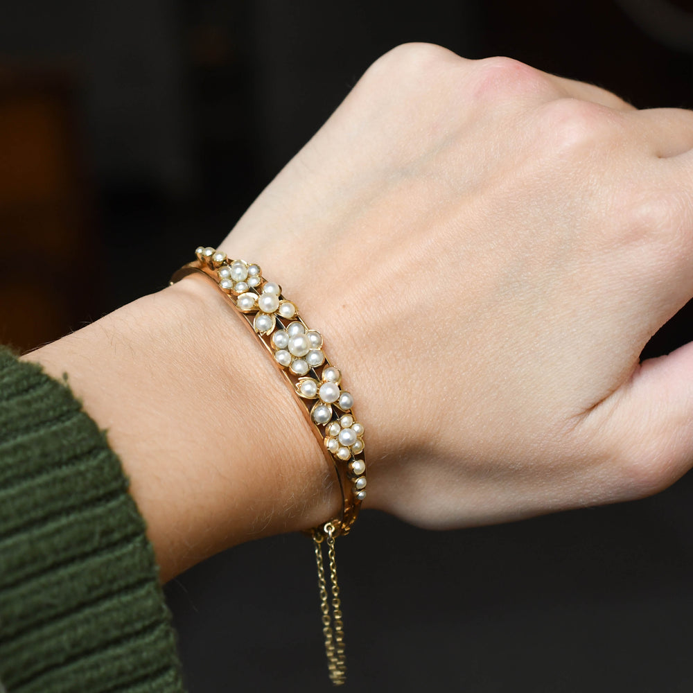 Victorian Natural Pearl Flower Cluster Bangle