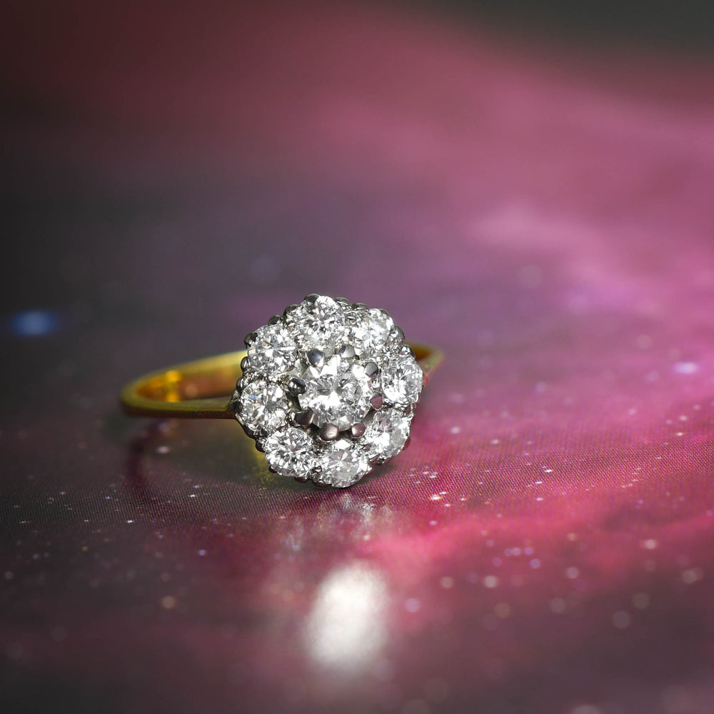 1930's Transitional Cut Diamond Flower Ring