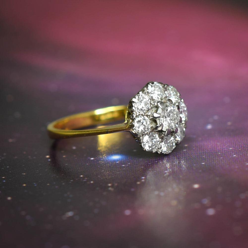 1930's Transitional Cut Diamond Flower Ring