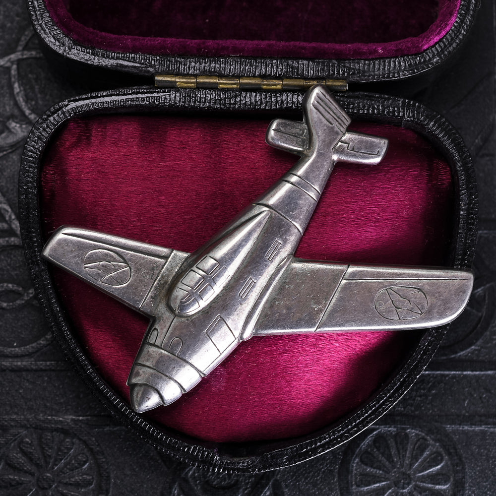 WW2 Silver Fighter Aircraft Sweetheart Brooch