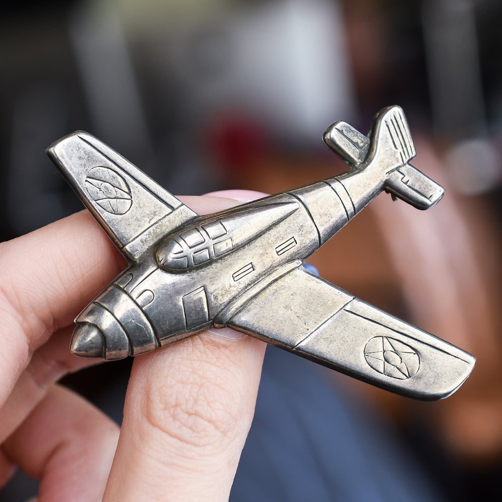 WW2 Silver Fighter Aircraft Sweetheart Brooch