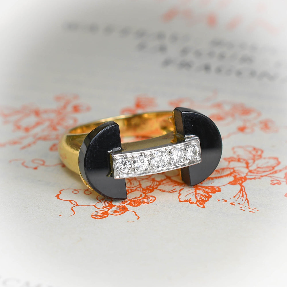 1930's Diamond 5-Stone & Onyx Ring