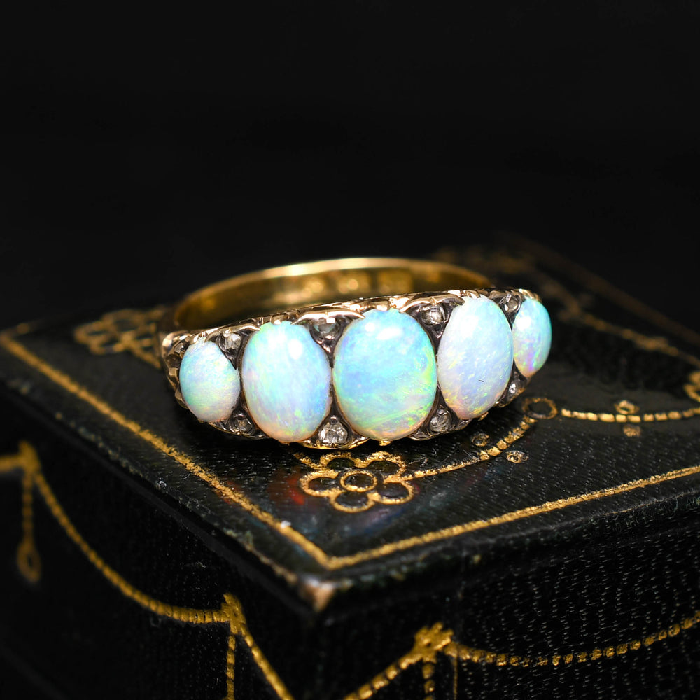 Victorian Opal & Rose Cut Diamond Half Hoop Ring