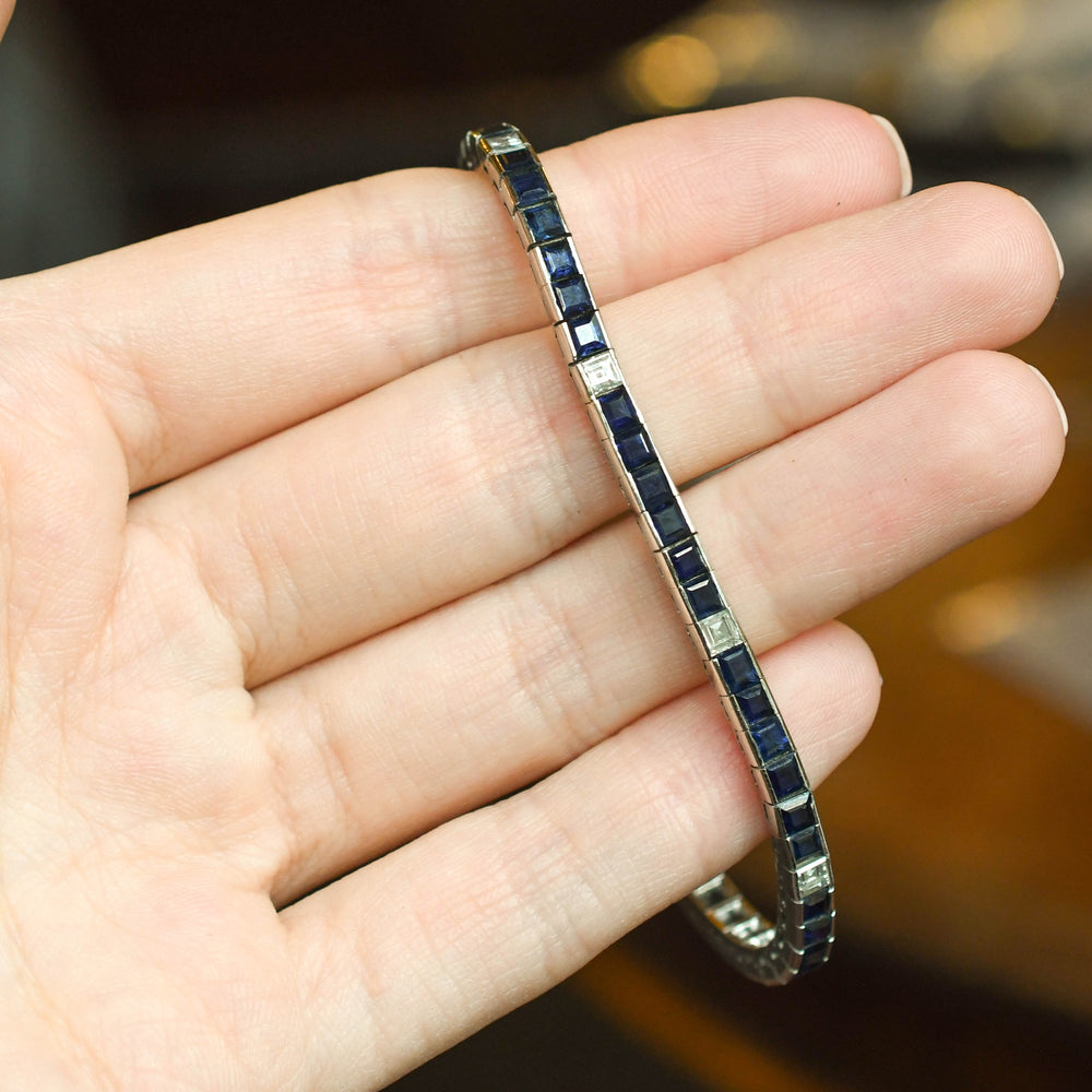 Art Deco Sapphire & Diamond Line Bracelet