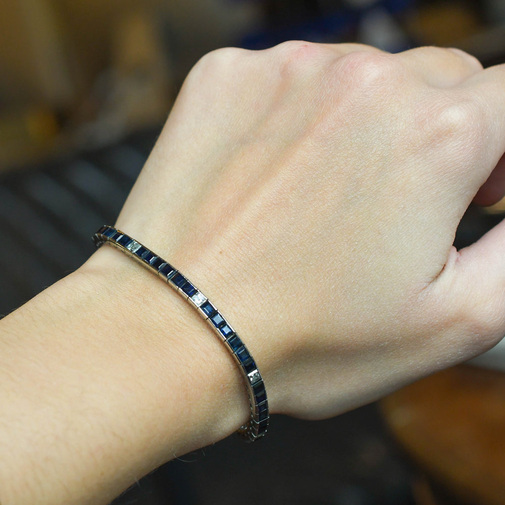 Art Deco Sapphire & Diamond Line Bracelet
