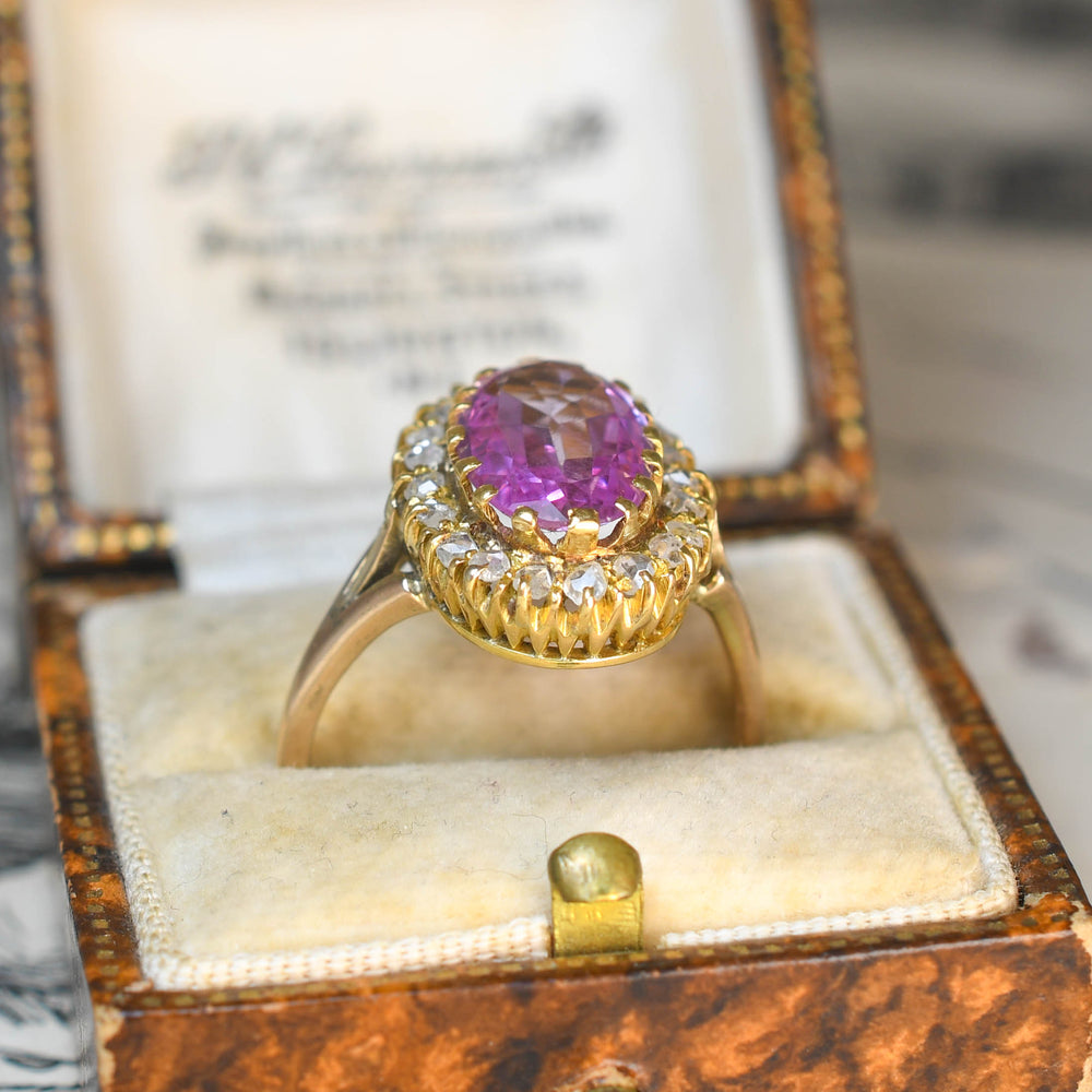 Victorian Pink Topaz & Diamond Cluster Ring