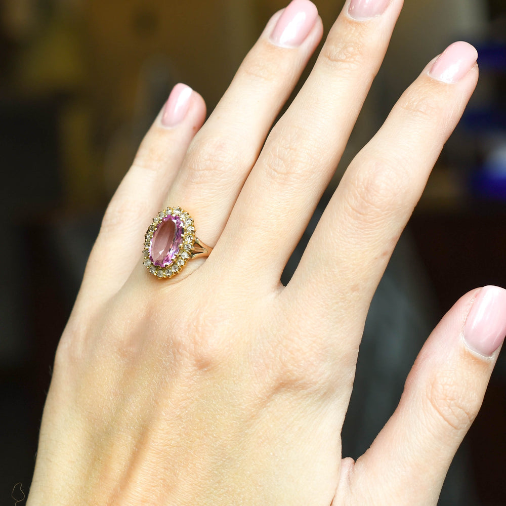 Victorian Pink Topaz & Diamond Cluster Ring