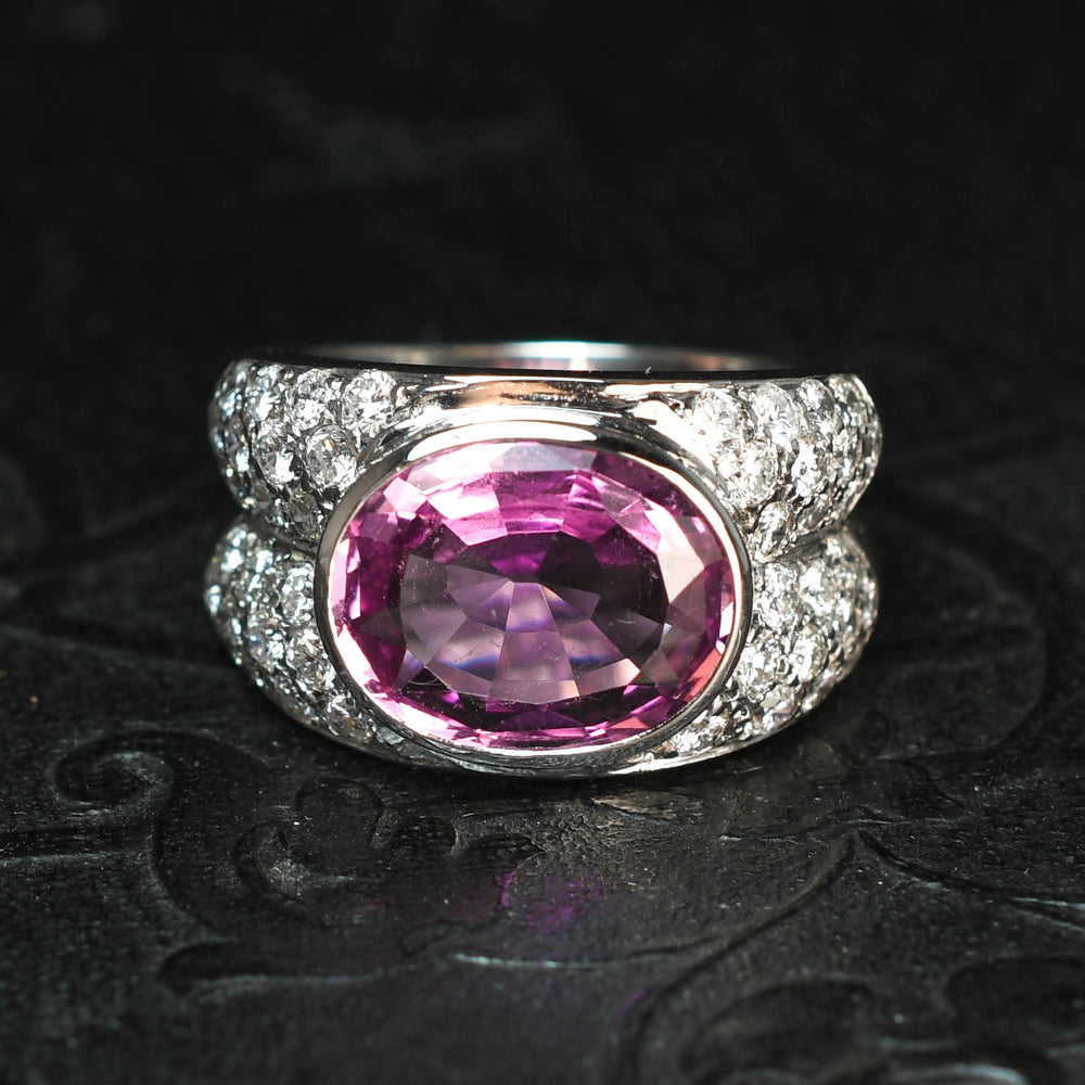 Vintage French 5.68ct Pink Topaz & Diamond Statement Ring