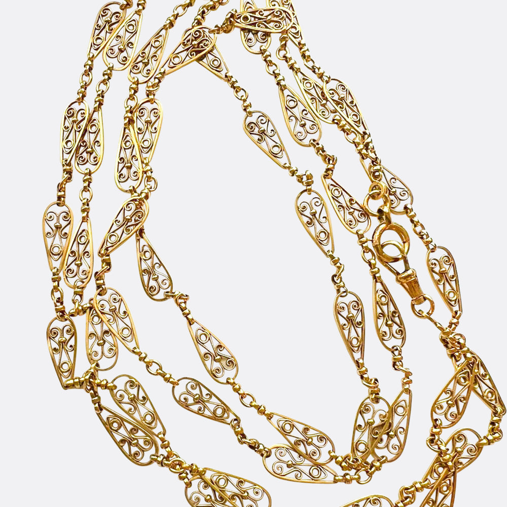 Art Nouveau French 18k Gold Long Chain 60