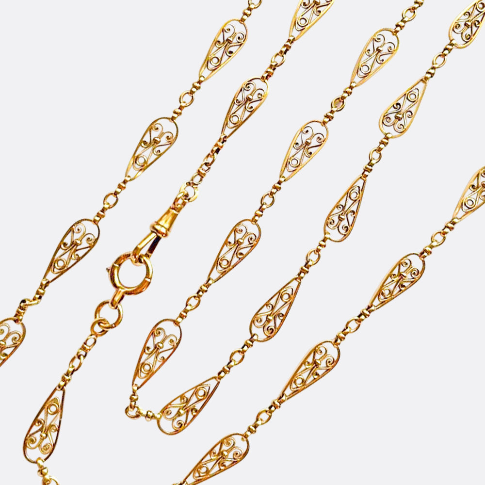 Art Nouveau French 18k Gold Long Chain 60