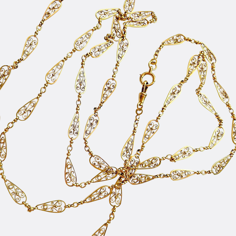 Art Nouveau French 18k Gold Long Chain 60