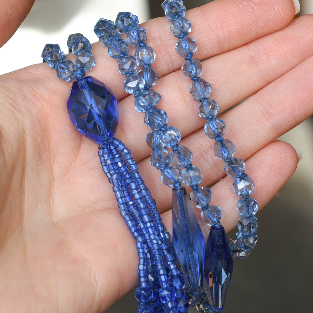 Art Deco Blue Glass Bead Sautoir Necklace