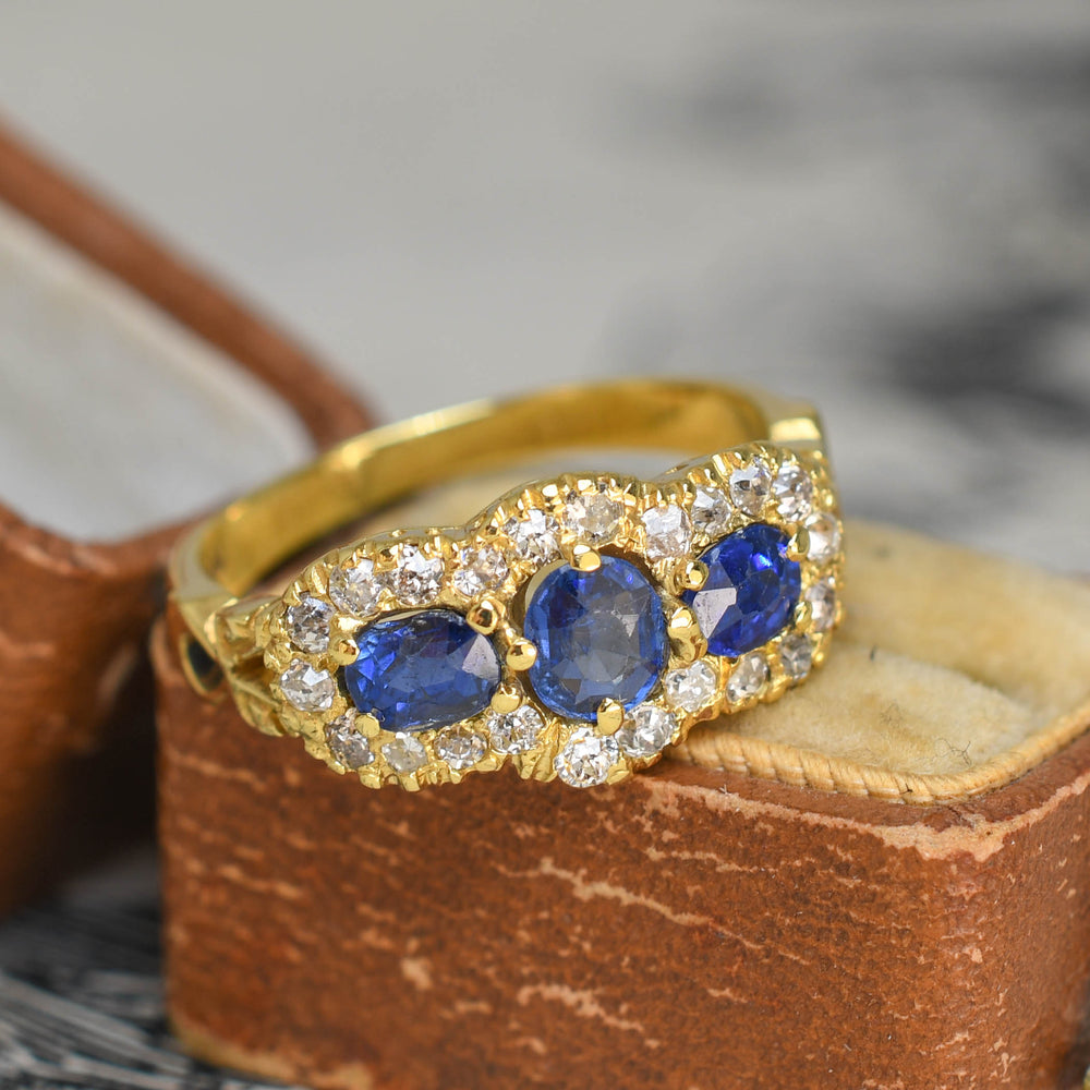 Victorian Sapphire & Diamond Triple Cluster Ring