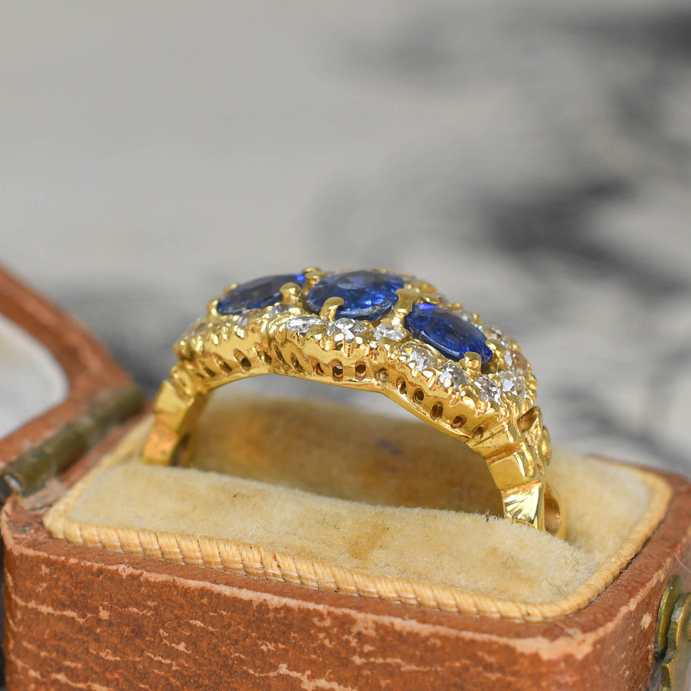Victorian Sapphire & Diamond Triple Cluster Ring