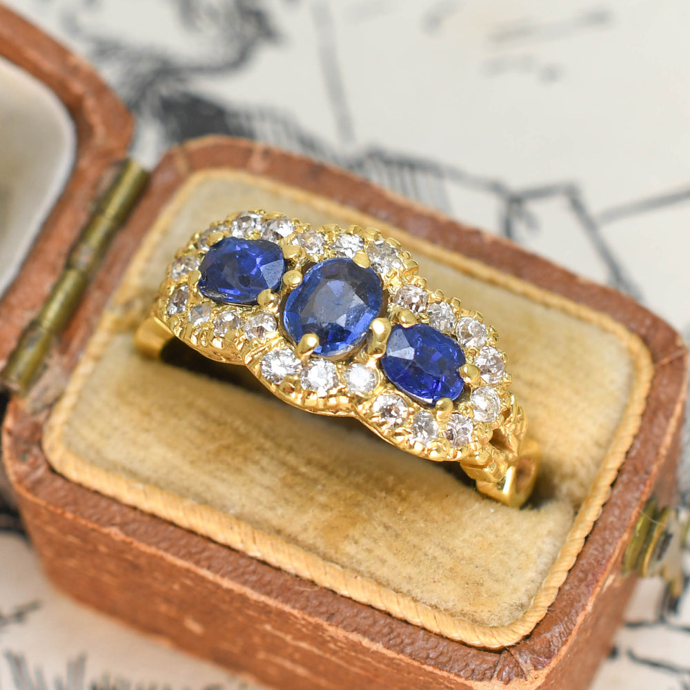 Victorian Sapphire & Diamond Triple Cluster Ring