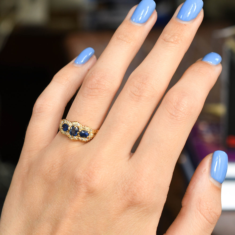 Victorian Sapphire & Diamond Triple Cluster Ring