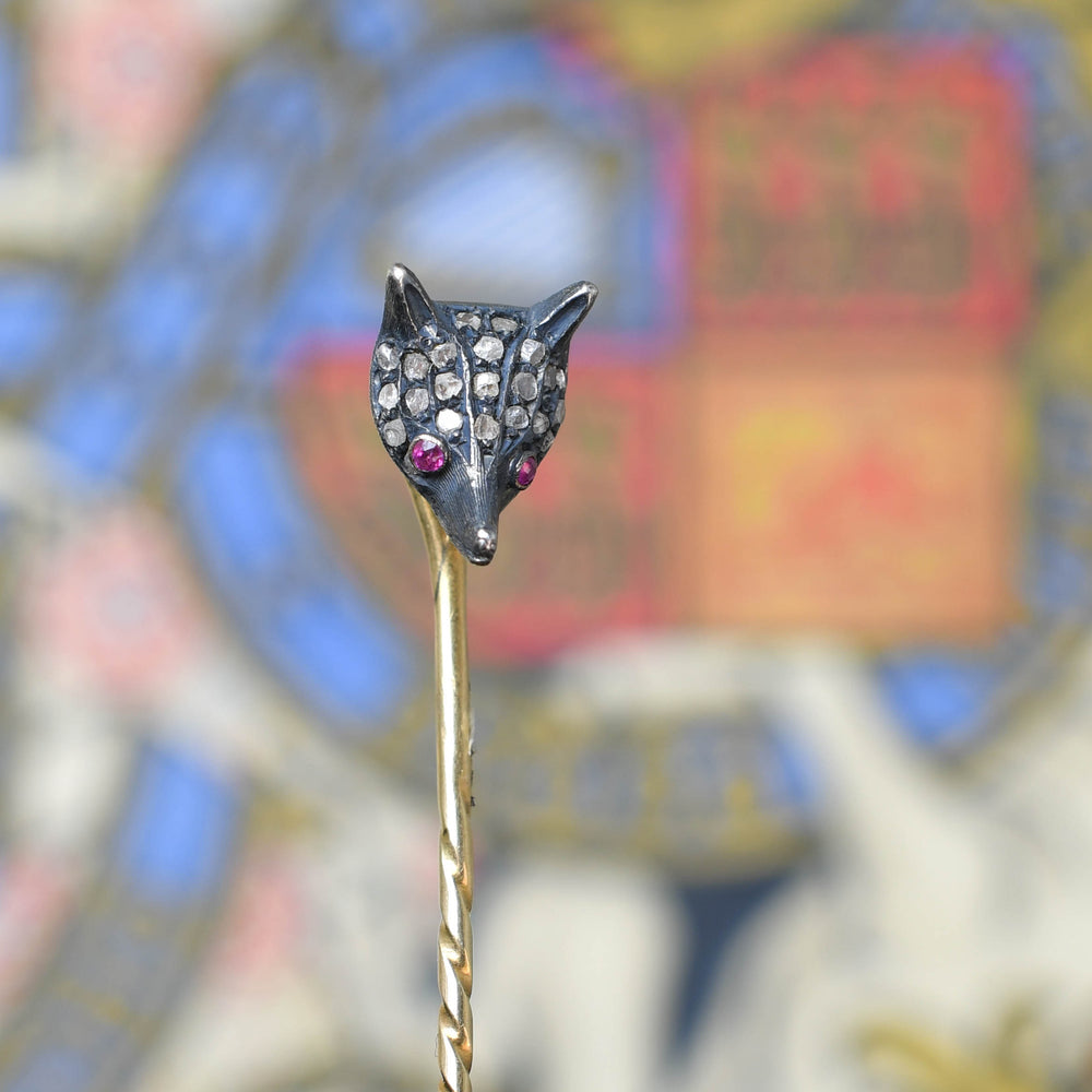 Victorian Diamond & Ruby Fox Stick Pin
