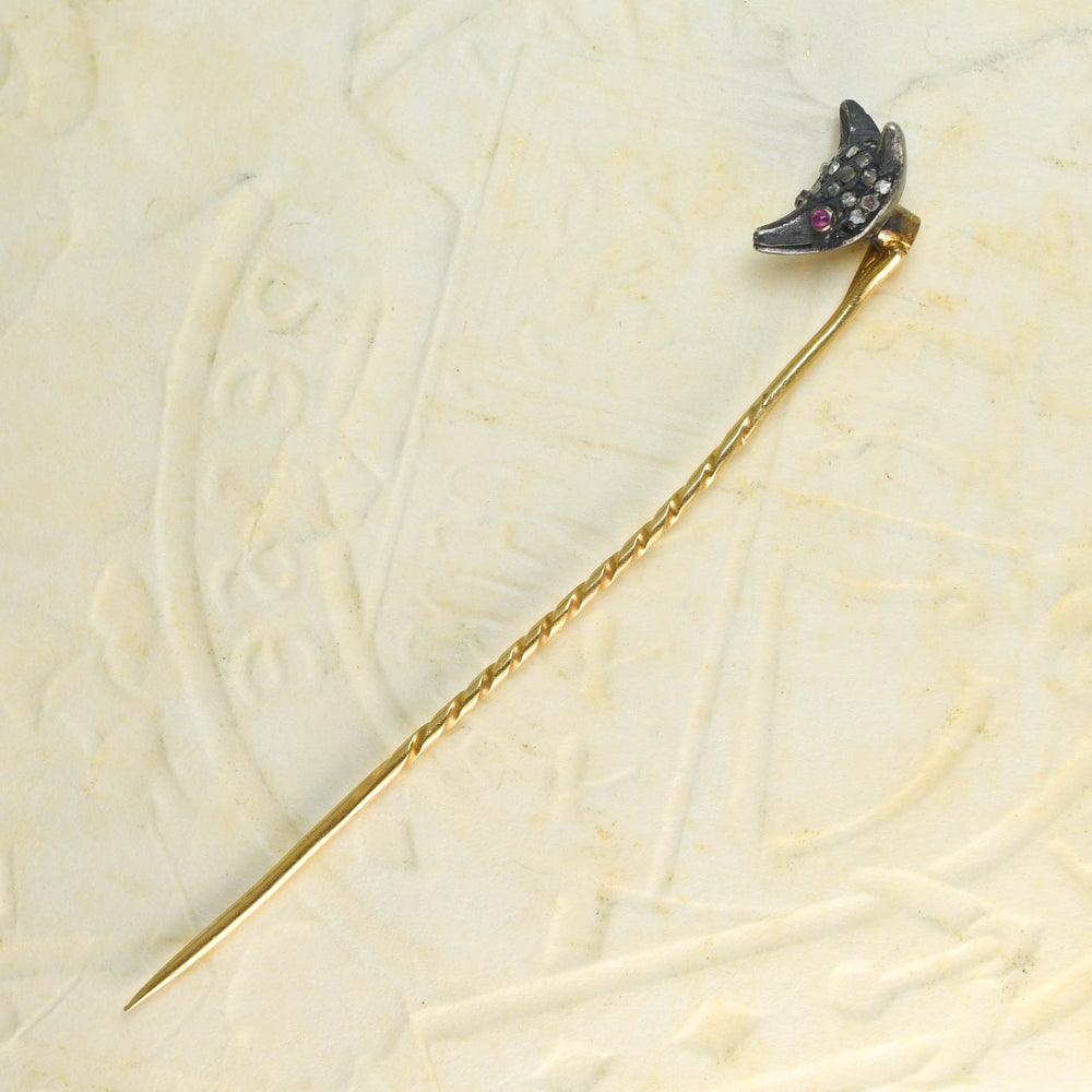 Victorian Diamond & Ruby Fox Stick Pin