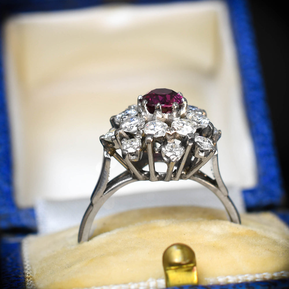 Vintage Ruby & Diamond Flower Cluster Ring