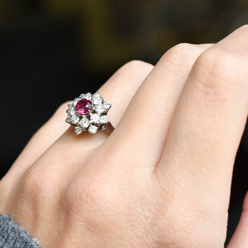 Vintage Ruby & Diamond Flower Cluster Ring