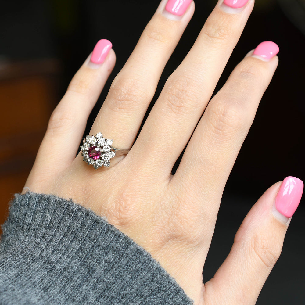 Vintage Ruby & Diamond Flower Cluster Ring
