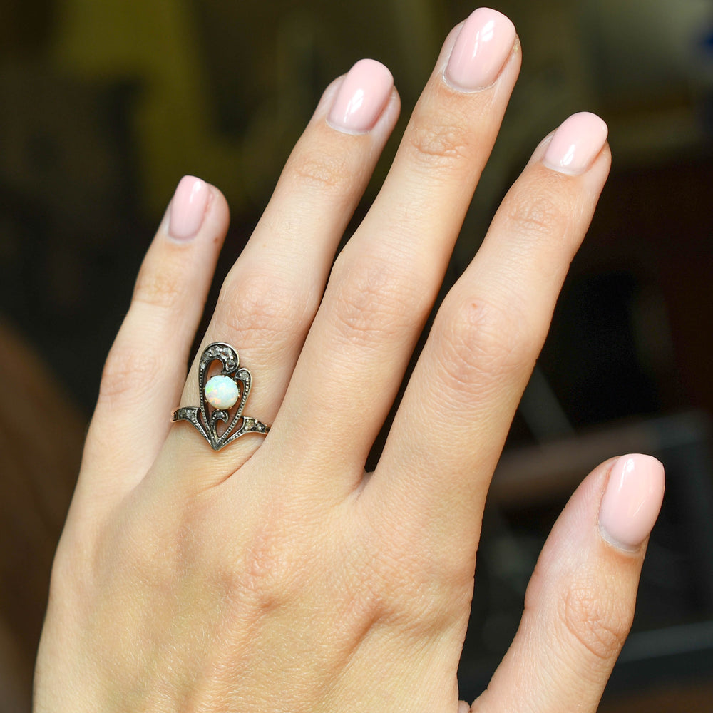 Art Nouveau Opal & Rose Cut Diamond Ring