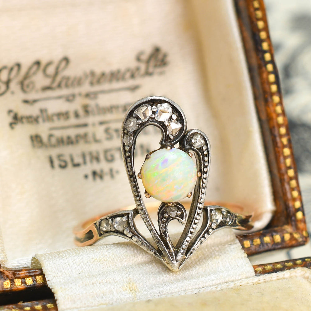 Art Nouveau Opal & Rose Cut Diamond Ring