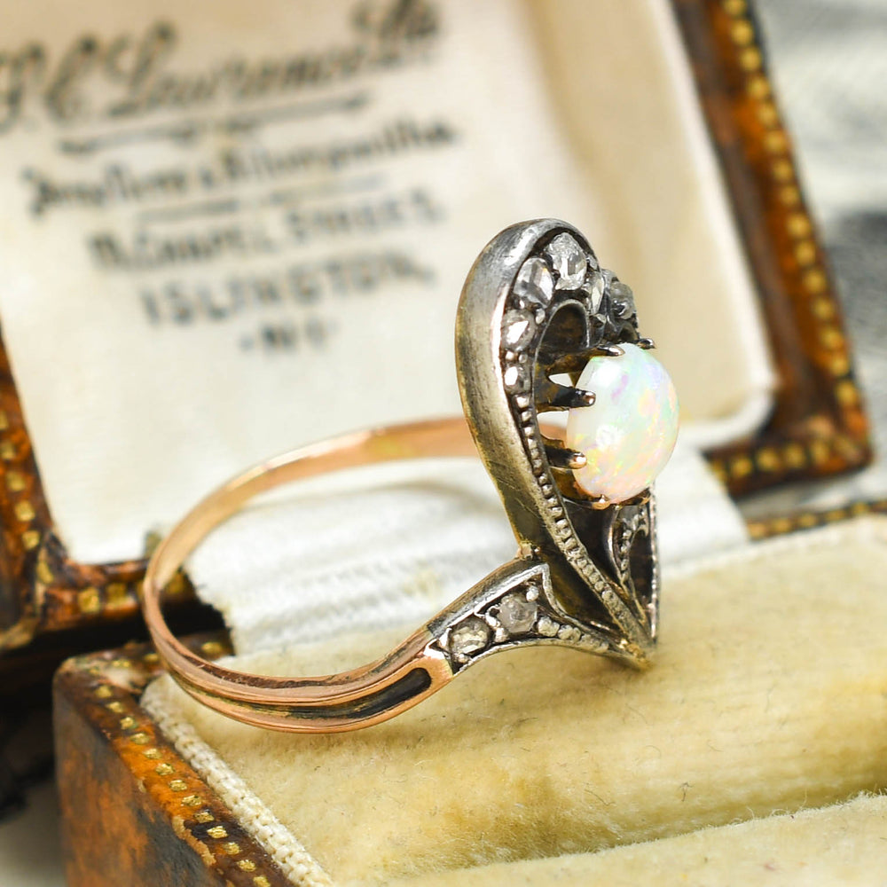 Art Nouveau Opal & Rose Cut Diamond Ring