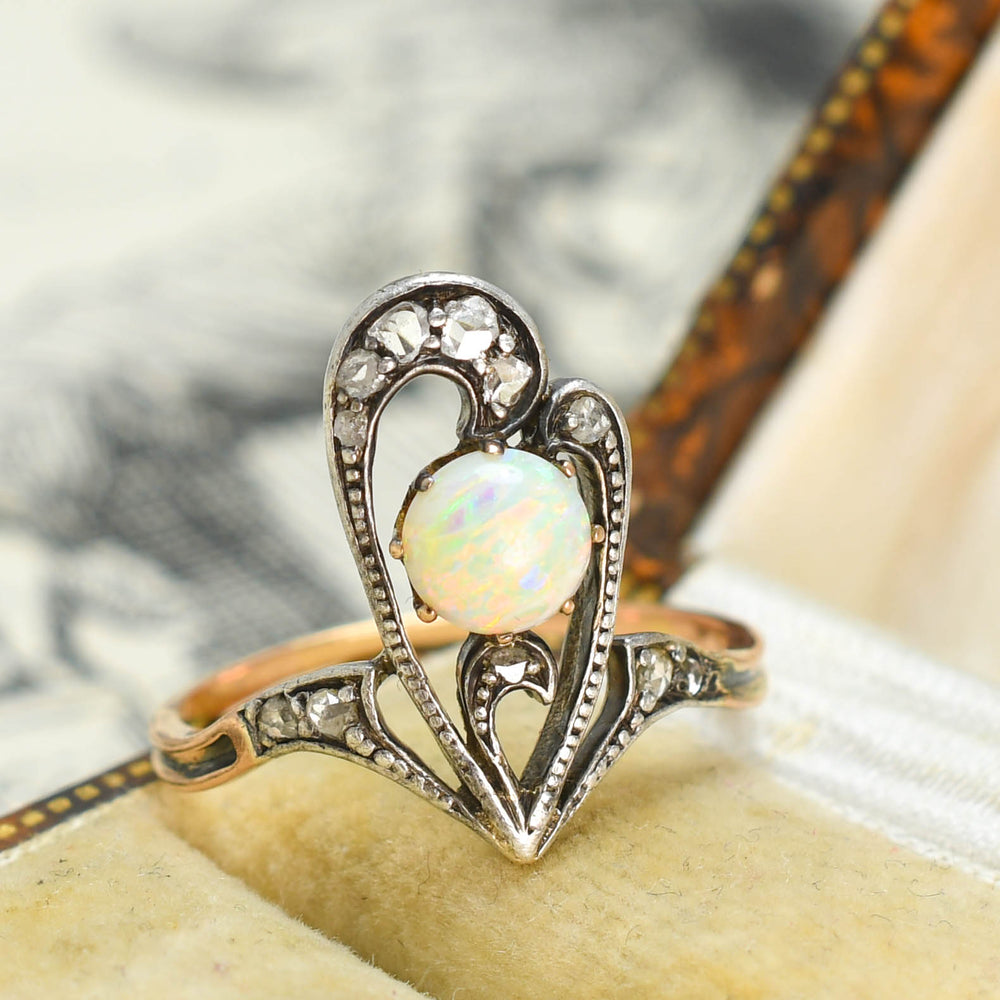 Art Nouveau Opal & Rose Cut Diamond Ring