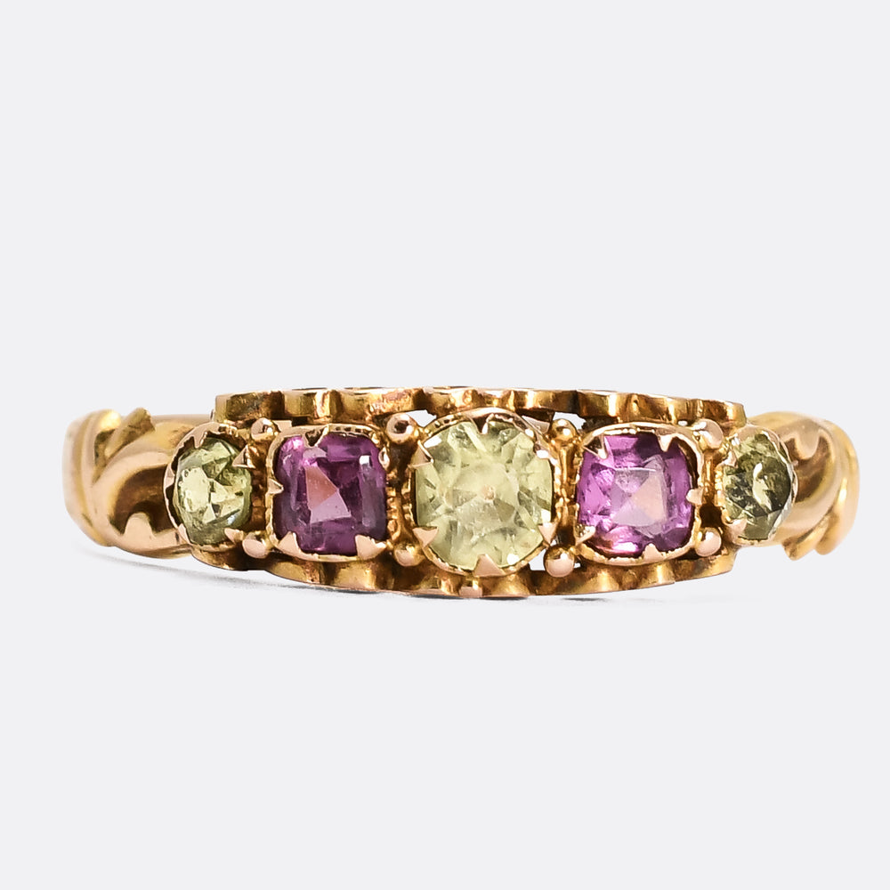 Victorian Almandine Garnet & Chrysoprase 5-Stone Ring