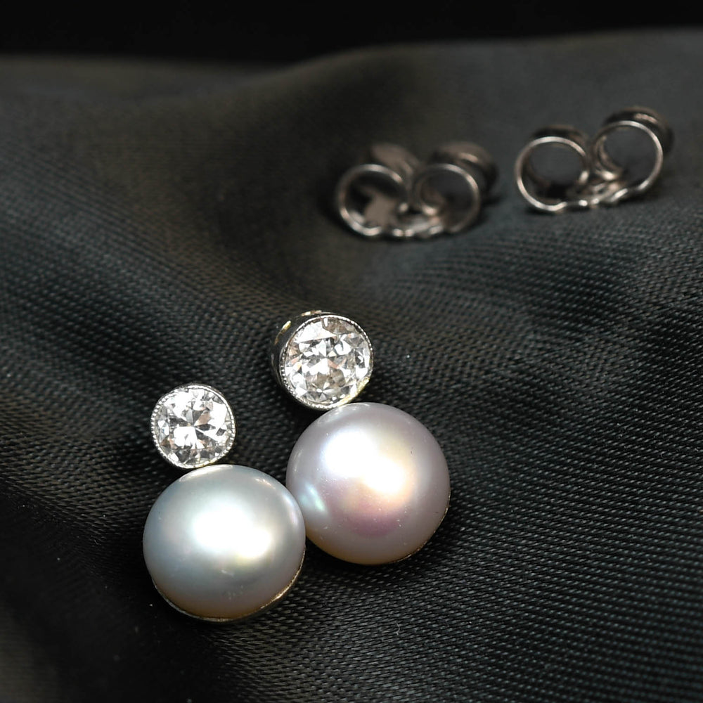 Edwardian Natural Pearl & Diamond Earrings