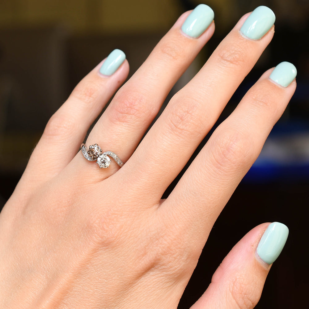 Edwardian Fancy Diamond Toi et Moi Ring