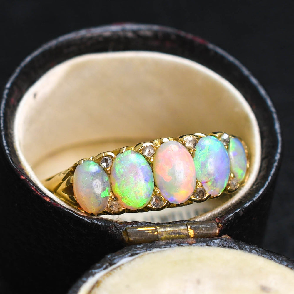Victorian Opal & Rose Cut Diamond 5-Stone Ring